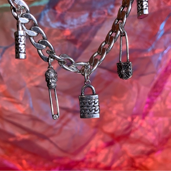 Nicole Miller Five Charms Bracelet - 3 Lock Charms and 2 Safety Pin Charms - Picture 1 of 13